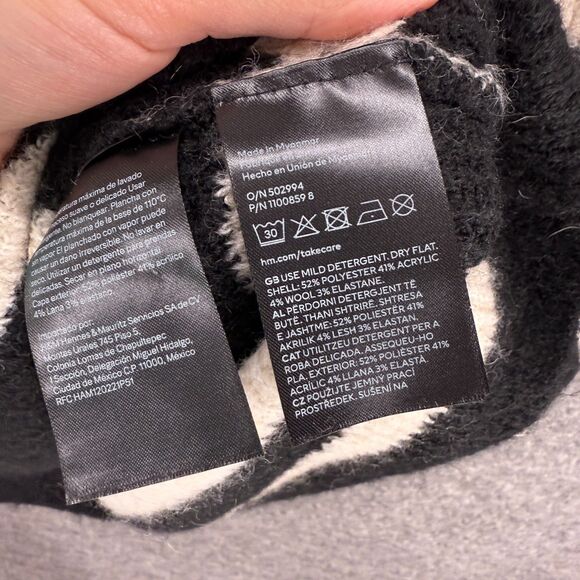 H&M Sweater Pullover Women L Large Black Striped Knit Wool Long Sleeve Crew Neck - Picture 4 of 7